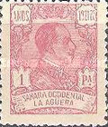King Alfonso XIII of Spain - Inscription "SAHARA OCCIDENTAL - LA AGUERA", Control Numbers on Back Side — 1Pta, purple