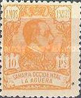 King Alfonso XIII of Spain - Inscription "SAHARA OCCIDENTAL - LA AGUERA", Control Numbers on Back Side — 10Pta, orange