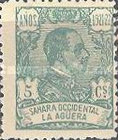 King Alfonso XIII of Spain - Inscription "SAHARA OCCIDENTAL - LA AGUERA", Control Numbers on Back Side — 5C, bluish green