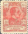 King Alfonso XIII of Spain - Inscription "SAHARA OCCIDENTAL - LA AGUERA", Control Numbers on Back Side — 10C, red