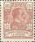 King Alfonso XIII of Spain - Inscription "SAHARA OCCIDENTAL - LA AGUERA", Control Numbers on Back Side — 15C, reddish brown
