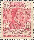 King Alfonso XIII of Spain - Inscription "SAHARA OCCIDENTAL - LA AGUERA", Control Numbers on Back Side — 40C, carmine