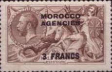 Great Britain Postage Stamps Overprinted & Surcharged — 3/2/6Fr/Sh, brown