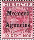 Gibraltar Postage Stamps Overprinted "Morocco Agencies" in Black Colour - "M" with long Serif — 10C, carmine rose