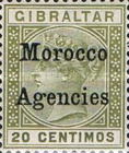 Gibraltar Postage Stamps Overprinted "Morocco Agencies" in Black Colour - "M" with long Serif — 20C, greenish olive