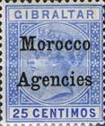 Gibraltar Postage Stamps Overprinted "Morocco Agencies" in Black Colour - "M" with long Serif — 25C, ultramarine