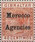 Gibraltar Postage Stamps Overprinted "Morocco Agencies" in Black Colour - "M" with long Serif — 40C, brownish orange