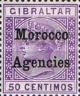 Gibraltar Postage Stamps Overprinted "Morocco Agencies" in Black Colour - "M" with long Serif — 50C, violet