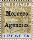 Gibraltar Postage Stamps Overprinted "Morocco Agencies" in Black Colour - "M" with long Serif — 1Pta, brown