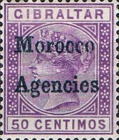 Gibraltar Postage Stamps Overprinted "Morocco Agencies" in Black Colour - Wide "M" — 50C, violet