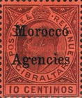 Gibraltar Postage Stamps Overprinted "Morocco Agencies" - Ordinary or Coated Paper — 10C, dark purple, Red paper