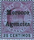 Gibraltar Postage Stamps Overprinted "Morocco Agencies" - Ordinary or Coated Paper — 25C, violet/black, Blue paper