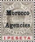 Gibraltar Postage Stamps Overprinted "Morocco Agencies" - Ordinary or Coated Paper — 1Pta, black/carmine