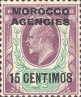 Great Britain Postage Stamps Overprinted "MOROCCO AGENCIES" & Surcharged — 10/1½C/P, purple blue/green