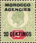 Great Britain Postage Stamps Overprinted "MOROCCO AGENCIES" & Surcharged — 20/2C/P, green/red