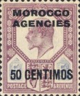 Great Britain Postage Stamps Overprinted "MOROCCO AGENCIES" & Surcharged — 50/5C/P, violet/blue