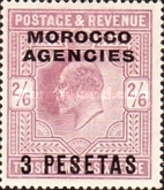 Great Britain Postage Stamps Overprinted "MOROCCO AGENCIES" & Surcharged — 3/2´6Pta/Sh´P, dark purple