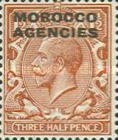 Great Britain Postage Stamps Overprinted "MOROCCO AGENCIES" — 1½P, reddish brown