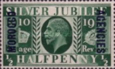 Great Britain Postage Stamps Overprinted "MOROCCO AGENCIES" Vertically — ½P, green