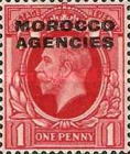 Great Britain Postage Stamps Overprinted "MOROCCO AGENCIES" Horizontally — 1P, red