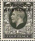 Great Britain Postage Stamps Overprinted "MOROCCO AGENCIES" Horizontally — 4P, greyish green