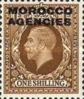 Great Britain Postage Stamps Overprinted "MOROCCO AGENCIES" Horizontally — 1Sh, brown