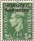 Great Britain Postage Stamps Overprinted "MOROCCO AGENCIES" Horizontally — ½P, green