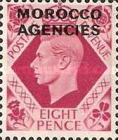 Great Britain Postage Stamps Overprinted "MOROCCO AGENCIES" Horizontally — 8P, carmine