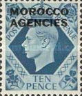 Great Britain Postage Stamps Overprinted "MOROCCO AGENCIES" Horizontally — 10P, greenish blue