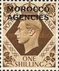 Great Britain Postage Stamps Overprinted "MOROCCO AGENCIES" Horizontally — 1Sh, ochre