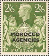 Great Britain Postage Stamp Overprinted "MORROCO AGENCIES" Horizontally — 2´6Sh´P, greenish olive