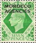 Great Britain Postage Stamps Overprinted "MOROCCO AGENCIES" Horizontally — 7P, emerald green