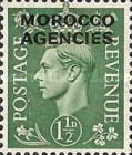 Great Britain Postage Stamp Overprinted "MOROCCO AGENCIES" — 1½P, yellowish green
