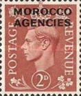 Great Britain Postage Stamp Overprinted "MOROCCO AGENCIES" — 2P, reddish brown