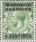 Great Britain Postage Stamps Overprinted "MOROCCO AGENCIES" Horizontally & Surcharged — 5/½C/P, yellowish grey