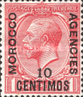 Great Britain Postage Stamps Overprinted "MOROCCO" Bottom up, "AGENCIES" from Top to Bottom & Surcharged — 10/1C/P, red
