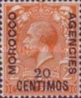 Great Britain Postage Stamps Overprinted "MOROCCO" Bottom up, "AGENCIES" from Top to Bottom & Surcharged — 20/2C/P, dark orange