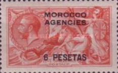 Great Britain Postage Stamps of 1913 Overprinted "MOROCCO AGENCIES" — 6/5Pta/Sh, reddish purple