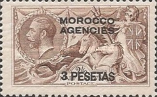 Great Britain Postage Stamps of 1918 Overprinted "MOROCCO AGENCIES" & Surcharged — 3/2´6Pta/Sh´P, brown