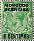Great Britain Postage Stamps of 1924-1925 Overprinted "MOROCCO AGENCIES" Horizontally & Surcharged — 5/½C/P, yellowish green