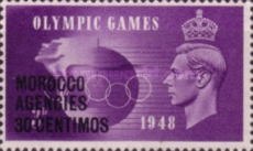 Great Britain Postage Stamps Overprinted "MOROCCO AGENCIES" & Surcharged — 30/3C/P, brownish violet