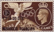 Great Britain Postage Stamps Overprinted "MOROCCO AGENCIES" & Surcharged — 1.20/1Pta/Sh, sienna