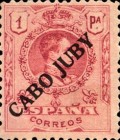 Spanish Stamps Overprinted "CABO JUBY" - Blue Control Numbers on Back Side — 1Pta, rose red