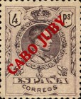 Spanish Stamps Overprinted "CABO JUBY" - Blue Control Numbers on Back Side — 4Pta, brownish violet