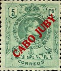 Spanish Stamps Overprinted "CABO JUBY" - Blue Control Numbers on Back Side — 5C, green