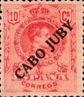 Spanish Stamps Overprinted "CABO JUBY" - Blue Control Numbers on Back Side — 10C, red
