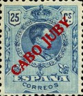 Spanish Stamps Overprinted "CABO JUBY" - Blue Control Numbers on Back Side — 25C, blue