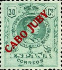 Spanish Stamps Overprinted "CABO JUBY" - Blue Control Numbers on Back Side — 30C, bluish green