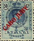 Spanish Stamps Overprinted "CABO JUBY" - Blue Control Numbers on Back Side — 50C, greenish blue
