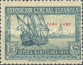 Seville - Barcelona Exposition Issue - Spanish Postage Stamps Overprinted "CABO JUBY" — 15C, bluish green